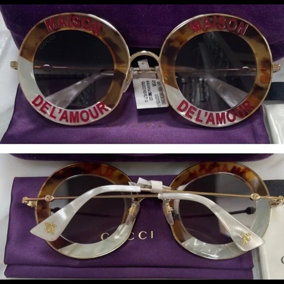 GUCCI UNSEX “ HOUSE OF LOVE HAVANA & PEARL LINE DETAILING ROUND SUNGLASSES